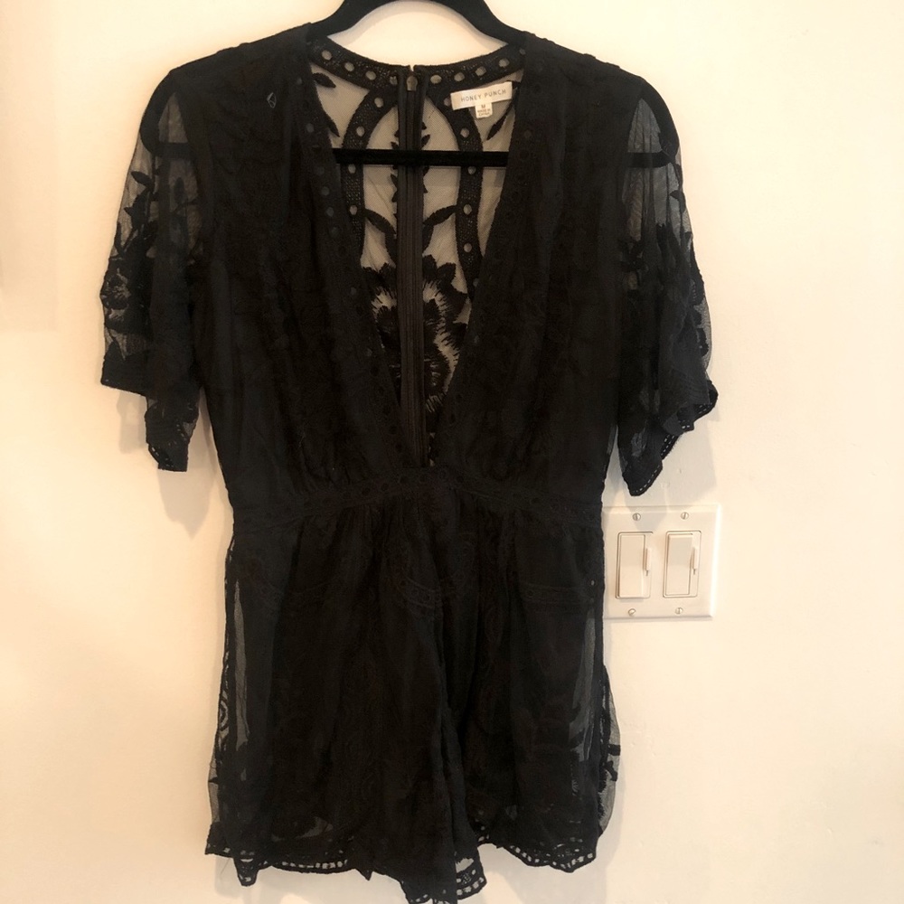 Women’s honey punch black lace romper
